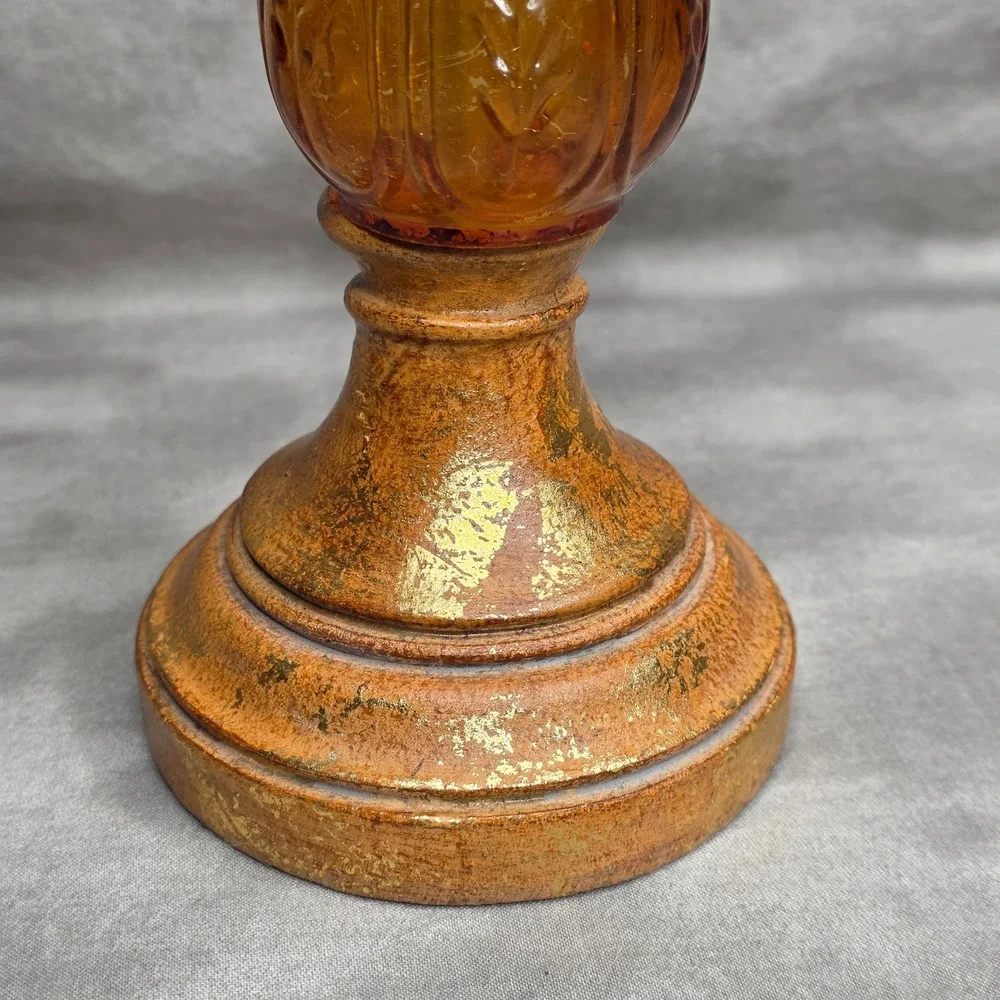 Amber Glass & Gold Flake Wood Cross Decorative Decor Bookshelf Antique 13.25
